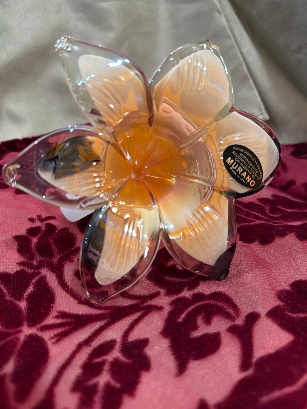 Murano 6 petal flower with curled stem made in Italy